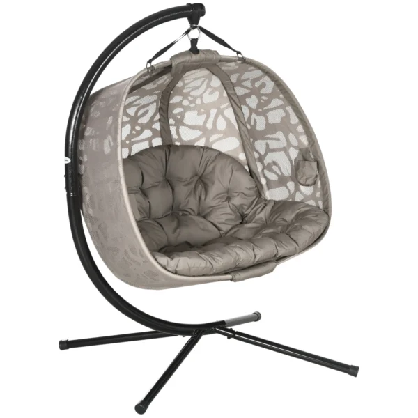 Hangstoel 2 zitter hangstoel met kussens opvouwbare hangschommel tot 240 kg belastbaar polyester staal zandkleur 1