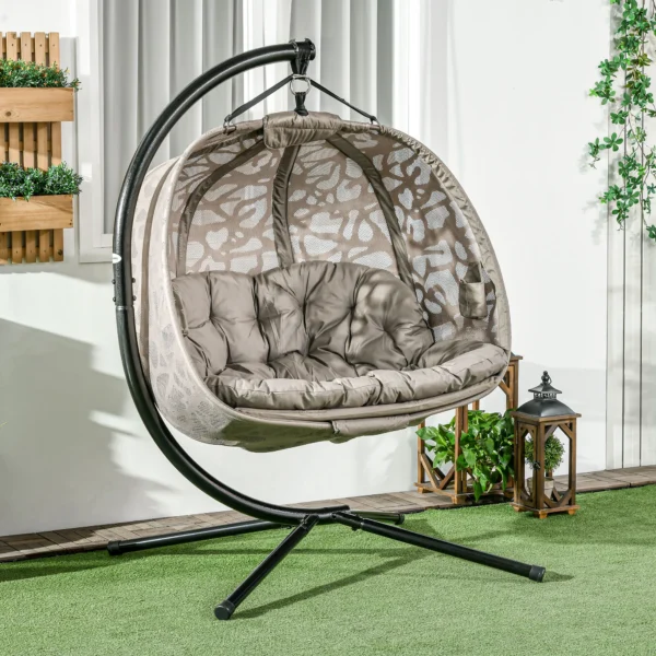 Hangstoel 2 zitter hangstoel met kussens opvouwbare hangschommel tot 240 kg belastbaar polyester staal zandkleur 2