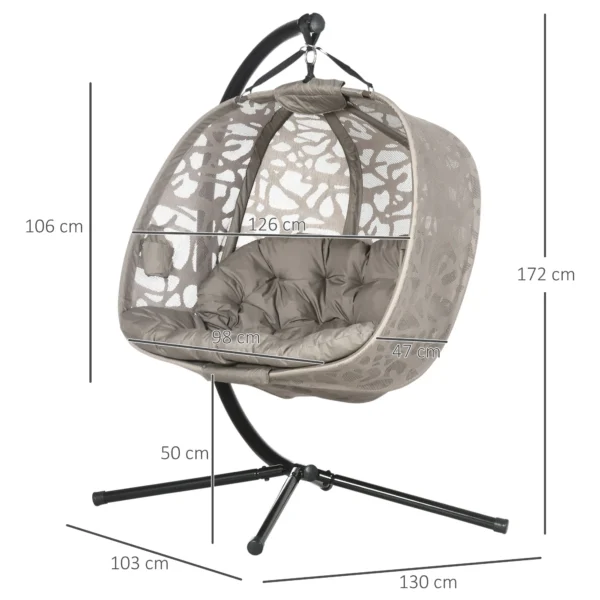Hangstoel 2 zitter hangstoel met kussens opvouwbare hangschommel tot 240 kg belastbaar polyester staal zandkleur 4