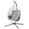 Hangstoel met frame, eivormige hangschommel met zacht, diep kussen, zitkussens, hangmat voor buiten schommelstoel outdoor, terras, tuin, lichtgrijs 1