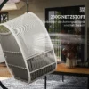 Hangstoel met frame, eivormige hangschommel met zacht, diep kussen, zitkussens, hangmat voor buiten schommelstoel outdoor, terras, tuin, lichtgrijs 5