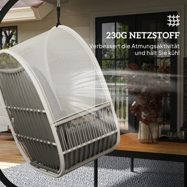 Hangstoel met frame, eivormige hangschommel met zacht, diep kussen, zitkussens, hangmat voor buiten schommelstoel outdoor, terras, tuin, lichtgrijs 5