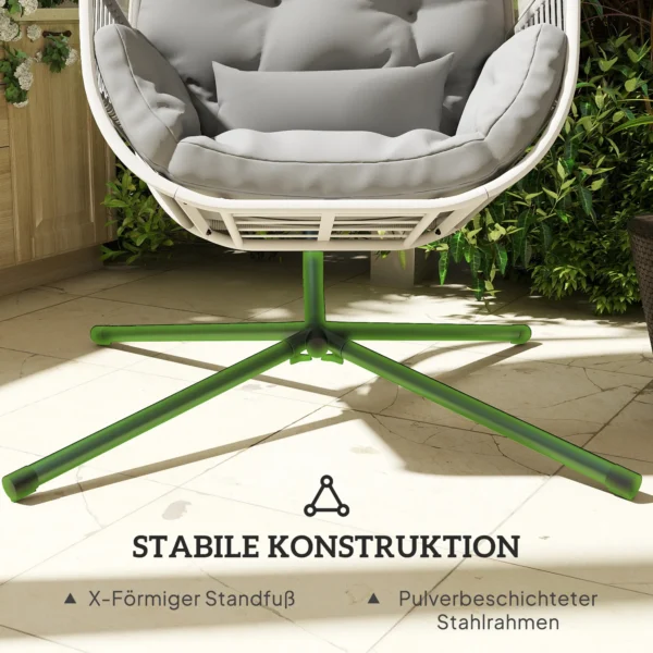 Hangstoel met frame, eivormige hangschommel met zacht, diep kussen, zitkussens, hangmat voor buiten schommelstoel outdoor, terras, tuin, lichtgrijs 7