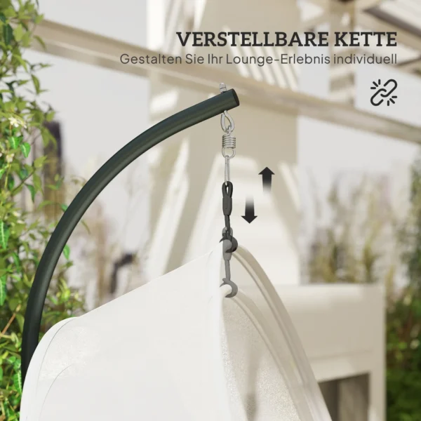 Hangstoel met frame, eivormige hangschommel met zacht, diep kussen, zitkussens, hangmat voor buiten schommelstoel outdoor, terras, tuin, lichtgrijs 8