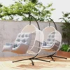 Hangstoel met frame, eivormige hangschommel met zacht, diep kussen, zitkussens, hangmat voor buiten schommelstoel outdoor, terras, tuin, lichtgrijs 9
