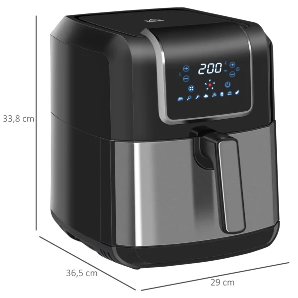Heteluchtfriteuse 6,5 l 1700w, met 8 menu's, led display, anti aanbaklaag mand voor gezond olievrij koken, 36,5 x 29 x 33,8 cm 4