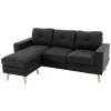 Hoekbank in l vorm zwarte hoekbank met chaise longue, linnenlook, voor woonkamer, 3 personen 1