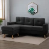 Hoekbank in l vorm zwarte hoekbank met chaise longue, linnenlook, voor woonkamer, 3 personen 2