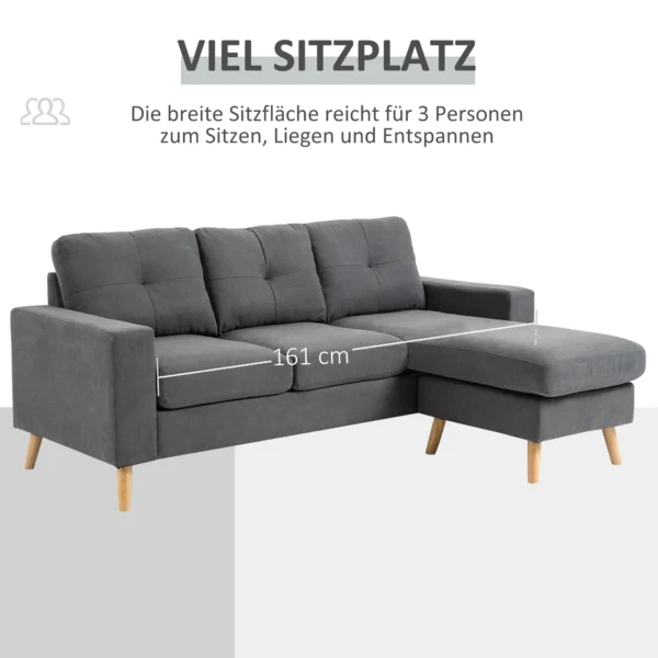 Hoekbank l vorm grijze hoekbank met chaise longue in linnenlook voor 3 personen 93x136x85cm ideaal voor woonkamer 6