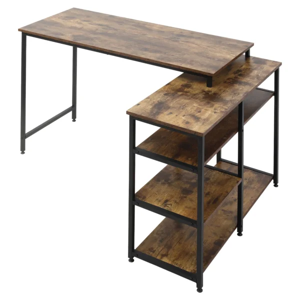 Hoekbureau l vorm pc tafel met plank en lade 135x90x79cm rustiek bruin spaanplaat metaal voor kantoor & thuiskantoor 1