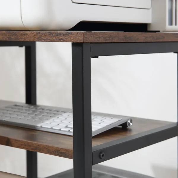 Hoekbureau l vorm pc tafel met plank en lade 135x90x79cm rustiek bruin spaanplaat metaal voor kantoor & thuiskantoor 10