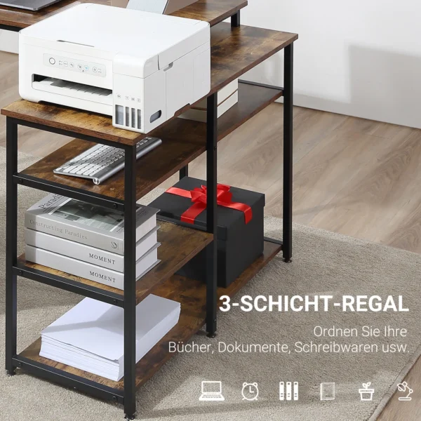 Hoekbureau l vorm pc tafel met plank en lade 135x90x79cm rustiek bruin spaanplaat metaal voor kantoor & thuiskantoor 6