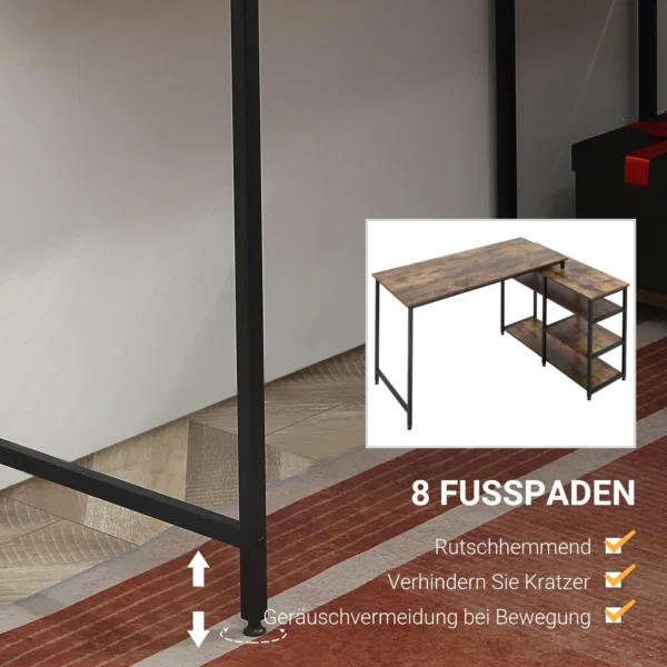Hoekbureau l vorm pc tafel met plank en lade 135x90x79cm rustiek bruin spaanplaat metaal voor kantoor & thuiskantoor 7