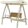 Hollywoodschaukel 2 zits tuinschommel met verstelbaar zonnedak, zijtafel, schommelbank belastbaar tot 240kg, voor tuin, terras, 200 x 120 x 190cm, beige 1
