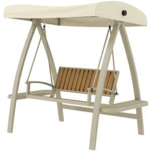 Hollywoodschaukel 2 zits tuinschommel met verstelbaar zonnedak, zijtafel, schommelbank belastbaar tot 240kg, voor tuin, terras, 200 x 120 x 190cm, beige 1