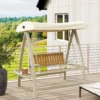 Hollywoodschaukel 2 zits tuinschommel met verstelbaar zonnedak, zijtafel, schommelbank belastbaar tot 240kg, voor tuin, terras, 200 x 120 x 190cm, beige 10