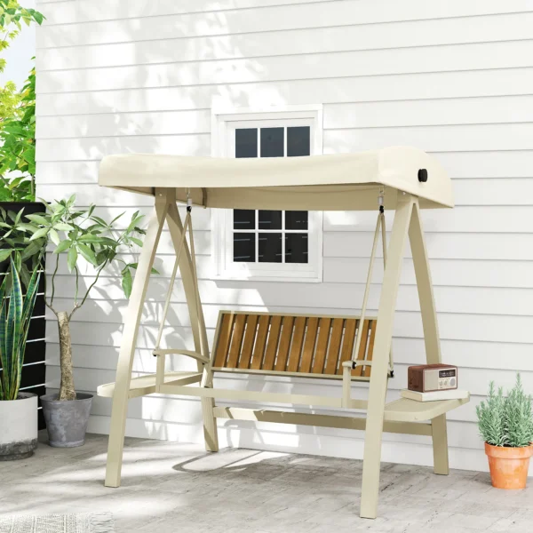 Hollywoodschaukel 2 zits tuinschommel met verstelbaar zonnedak, zijtafel, schommelbank belastbaar tot 240kg, voor tuin, terras, 200 x 120 x 190cm, beige 2