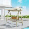 Hollywoodschaukel 2 zits tuinschommel met verstelbaar zonnedak, zijtafel, schommelbank belastbaar tot 240kg, voor tuin, terras, 200 x 120 x 190cm, beige 4