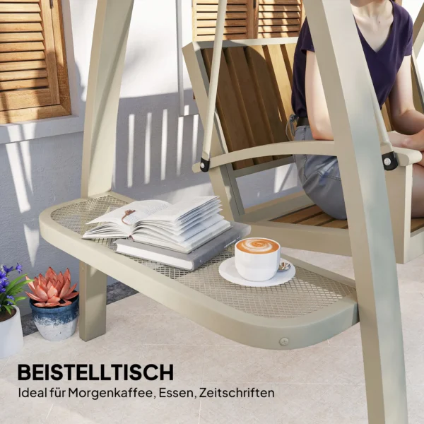 Hollywoodschaukel 2 zits tuinschommel met verstelbaar zonnedak, zijtafel, schommelbank belastbaar tot 240kg, voor tuin, terras, 200 x 120 x 190cm, beige 6