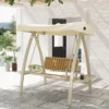 Hollywoodschaukel 2 zits tuinschommel met verstelbaar zonnedak, zijtafel, schommelbank belastbaar tot 240kg, voor tuin, terras, 200 x 120 x 190cm, beige 9