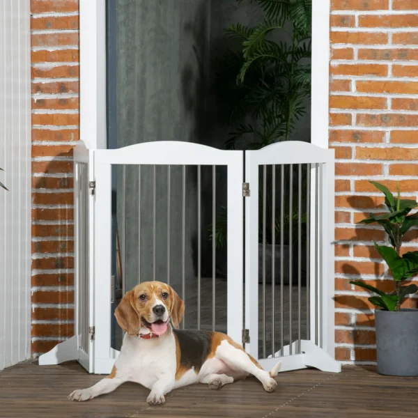 Honden afscheidingshek deurbeschermingshek opvouwbaar hondenhek standaard 3 panelen trapbeschermingshek wit 154x30x80cm 2