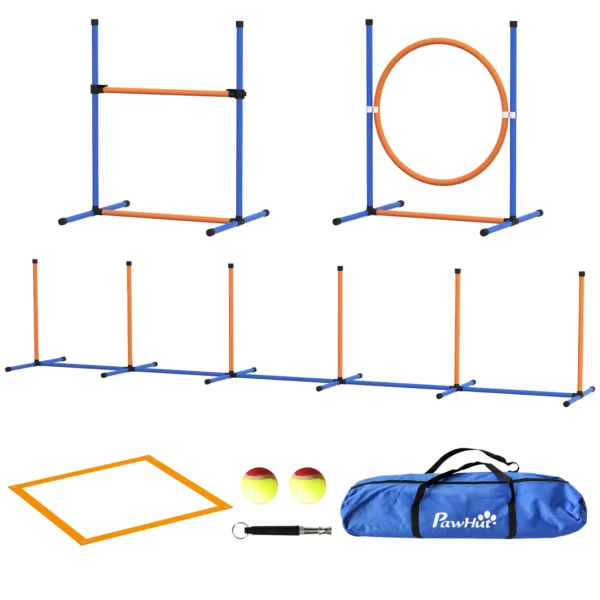 Honden agility set 4 delige set met in hoogte verstelbare agility hindernissen, vlechtstangen, pauzebox & springring voor effectieve hondentraining 1