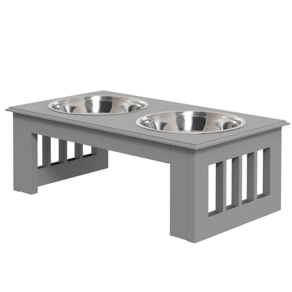 Hondenbak met 2 bakken 0,9 l voerbak verhoogde voerbak kattenvoerbak onderhoudsvriendelijk roestvrij staal grijs 44 x 24 x 15 cm 1