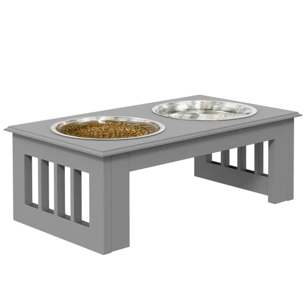 Hondenbak met 2 bakken 0,9 l voerbak verhoogde voerbak kattenvoerbak onderhoudsvriendelijk roestvrij staal grijs 44 x 24 x 15 cm 10