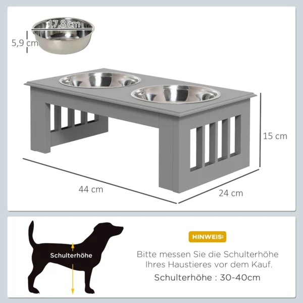 Hondenbak met 2 bakken 0,9 l voerbak verhoogde voerbak kattenvoerbak onderhoudsvriendelijk roestvrij staal grijs 44 x 24 x 15 cm 4