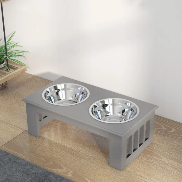 Hondenbak met 2 bakken 0,9 l voerbak verhoogde voerbak kattenvoerbak onderhoudsvriendelijk roestvrij staal grijs 44 x 24 x 15 cm 8