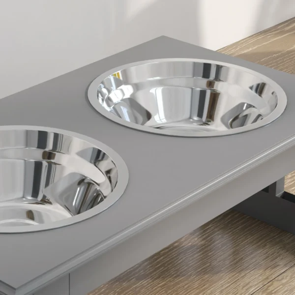 Hondenbak met 2 bakken 0,9 l voerbak verhoogde voerbak kattenvoerbak onderhoudsvriendelijk roestvrij staal grijs 44 x 24 x 15 cm 9