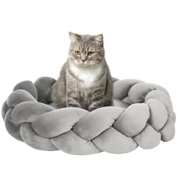 Hondenbank wasbaar in de wasmachine inclusief kussen rond kattenbed 55 cm x 55 cm x 14 cm voor kleine honden fluweel touch grijs 1