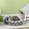 Hondenbank wasbaar in de wasmachine inclusief kussen rond kattenbed 55 cm x 55 cm x 14 cm voor kleine honden fluweel touch grijs 8
