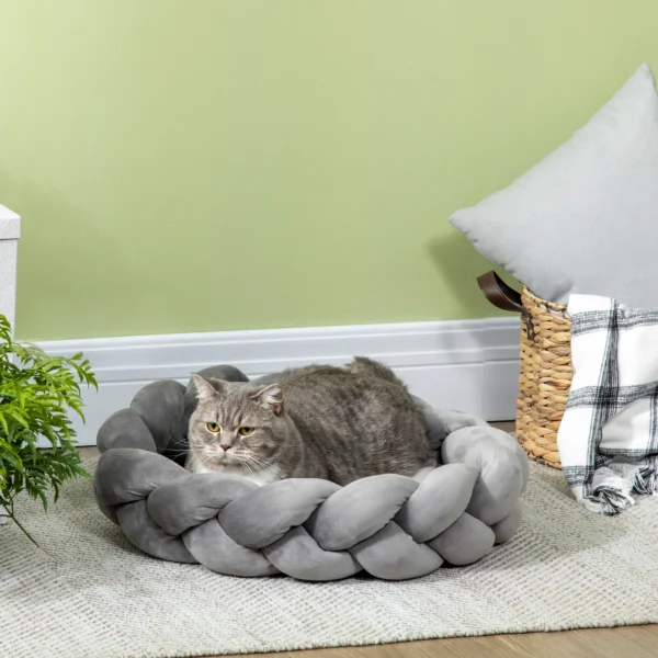 Hondenbank wasbaar in de wasmachine inclusief kussen rond kattenbed 55 cm x 55 cm x 14 cm voor kleine honden fluweel touch grijs 8