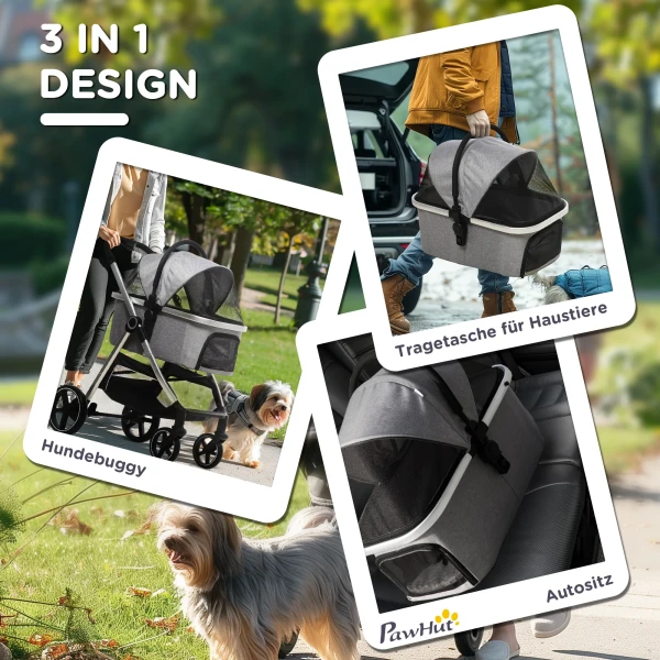 Hondenbuggy 2 in 1 opvouwbaar met remmen en netvensters, veiligheidslijnen, voor honden tot 15kg, lichtgrijs 6