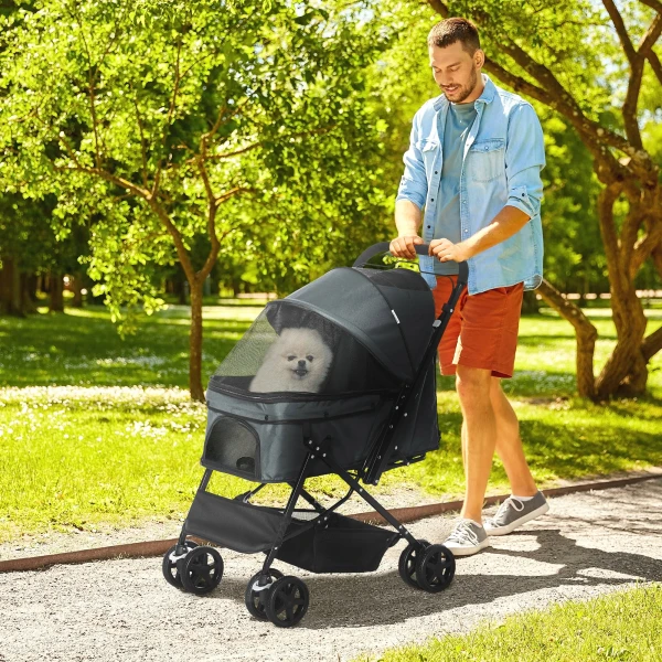 Hondenbuggy hondenwagen voor kleine honden & katten, huisdierwagen pet stroller, oxford donkergrijs, 76,5 x 52 x 95 cm 2