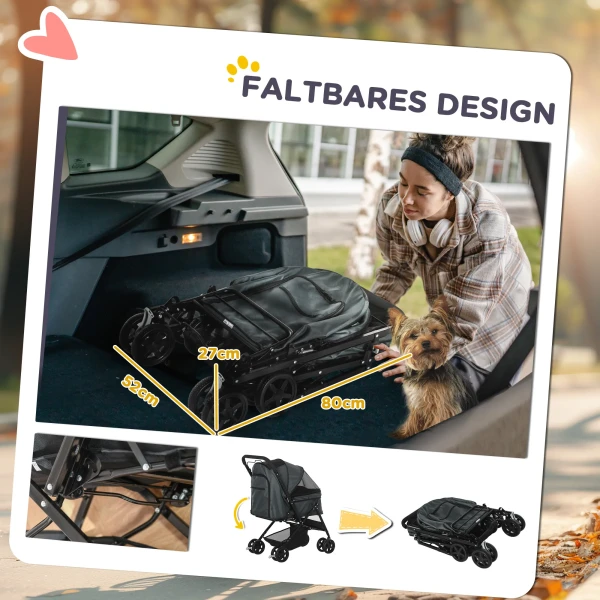 Hondenbuggy hondenwagen voor kleine honden & katten, huisdierwagen pet stroller, oxford donkergrijs, 76,5 x 52 x 95 cm 6