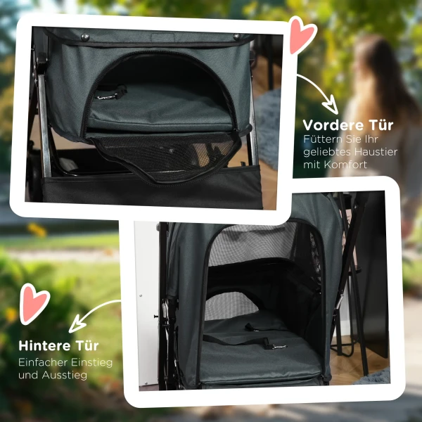 Hondenbuggy hondenwagen voor kleine honden & katten, huisdierwagen pet stroller, oxford donkergrijs, 76,5 x 52 x 95 cm 8