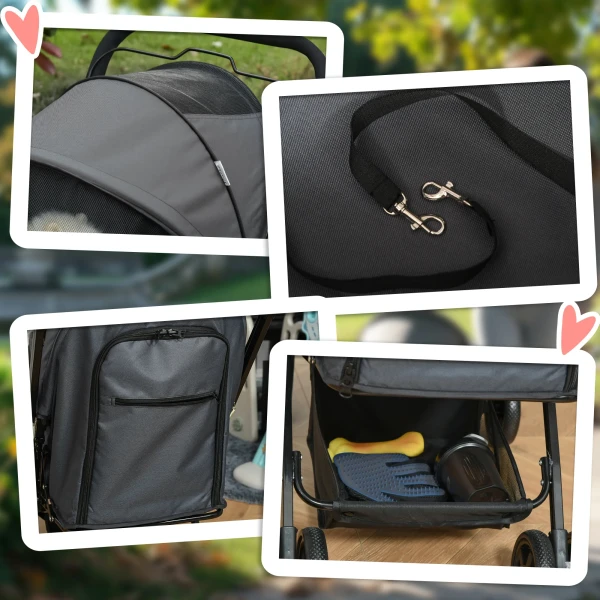 Hondenbuggy hondenwagen voor kleine honden & katten, huisdierwagen pet stroller, oxford donkergrijs, 76,5 x 52 x 95 cm 9