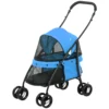 Hondenbuggy opvouwbare hondenwagen met gaasvenster voor kleine honden en katten, 2 veiligheidslijnen, oxford materiaal in blauw 1