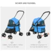 Hondenbuggy opvouwbare hondenwagen met gaasvenster voor kleine honden en katten, 2 veiligheidslijnen, oxford materiaal in blauw 6