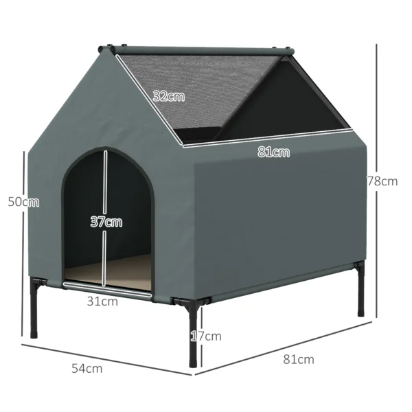 Hondenhok hondengrot mesh raam verhoogd hondenbed afneembaar deksel draagtas kleine middelgrote honden oxford grijs 81x51x78cm 4