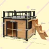 Hondenhok, hondenhuis met balkon, trap, raam, hondengrot voor kleine/middelgrote honden, sparrenhout, geel, 121x77x78cm 4