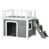 Hondenhok met balkon en trap, verhoogd klein dierenhuis met venster voor middelgrote & grote honden van sparrenhout 1