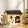 Hondenhok van hout klein dierenhuis met ventilatieopeningen 69 x 50 x 58,5 cm, hondenhuis met dak, indoor mdf eik zwart 2