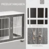 Hondenhok van hout transportbox met tafelblad & kussen, klein dierenkooi, bijzettafel, grijs+wit, 85x55x75cm 6