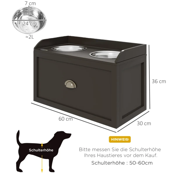 Hondenkom, 2 x 2l voerbak, verhoogde eetkom met lade, roestvrijstalen kom, voerstation voor grote honden, koffie 4