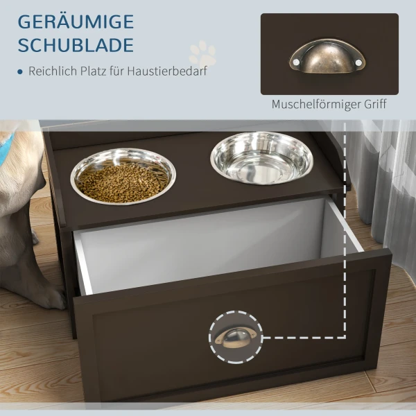 Hondenkom, 2 x 2l voerbak, verhoogde eetkom met lade, roestvrijstalen kom, voerstation voor grote honden, koffie 6