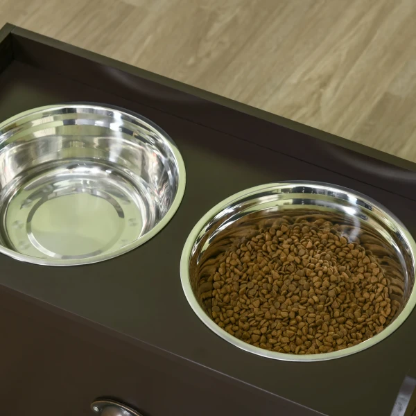 Hondenkom, 2 x 2l voerbak, verhoogde eetkom met lade, roestvrijstalen kom, voerstation voor grote honden, koffie 9