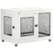 Hondenkooi met tafelblad, kussen, 2 deuren, hondenhuis, hondenhok, hondenbox indoor, bijzettafel, wit+zwart, 94 x 60 x 71,5 cm 1